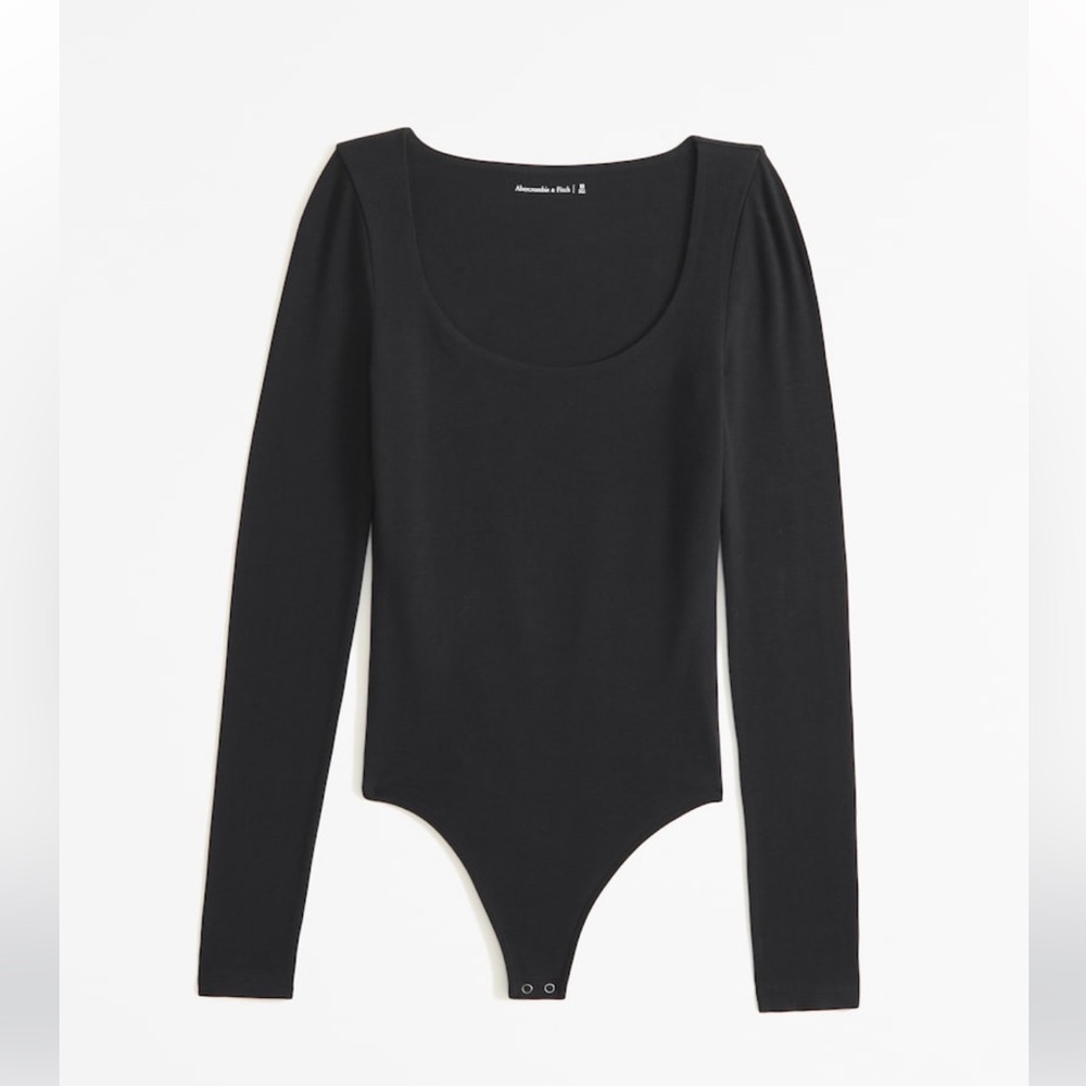 Abercrombie Long Sleeve Cotton Scoopneck Bodysuit | Black | Size Large